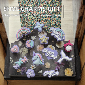 PVC Clog Shoe Charms Button Flowers Unicorn <b>Rainbow</b> Cartoon Promotion Gifts Souvenirs Decoration Purple Vietnam Factory <b>Light</b> - Product Image 2