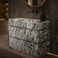 Meuble-lavabo moderne en marbre Calacatta Viola avec tiroirs, en pierre naturelle, pour salles de bain d'appartements, hôtels et villas