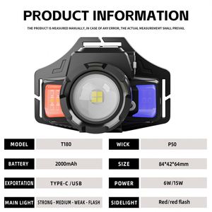 CITICITY LED Headlamp Rechargeable T180 Sensor Headlight 12W COB Aluminum Alloy 6 Modes Red Flashing 700 Lumens - Product Image 3