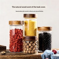 Bocaux en verre à couvercle vissé en bois d'acacia, récipients de stockage alimentaire de qualité alimentaire pour la cuisine avec couvercles en bois, boîtes hermétiques pour noix