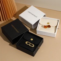 Boîte à Bijoux Coulissante en Papier de 9*9cm avec Pochette, Boîte d'Emballage de Bijoux Personnalisée, Boîte à Colliers Coulissante avec Sac, Logo Personnalisé