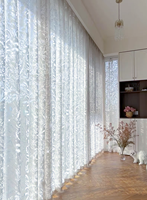 Rideau Voile Moderne Jacquard d'Hôtel Rideaux de Fenêtre en Tulle Style Fleur Transparente