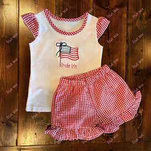 Ensemble de vêtements pour sœurs personnalisées, shorts en seersucker à rayures assorties, ensemble de vêtements pour petites filles à volants sans manches - Product Image 6