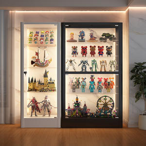 ארון תצוגה זכוכית שחורה 5 שכבות עם דלתות ספרים 4-מדף עבור אספנות מקום אחסון זכוכית סלון - Product Image 2