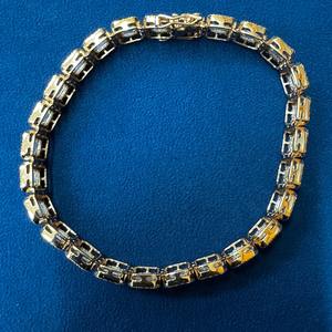 Buena calidad Moissanite redondo y Baguette diamante amarillo chapado en oro plata esterlina 925 tenis joyería pulsera para la venta - Product Image 3