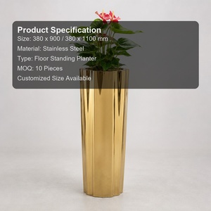 Macetero Moderno Grande Dorado con Espejo Facetado, Maceta Alta de Acero Inoxidable para Decoración de Lobbies de Hoteles de Lujo y Centros Comerciales - Product Image 2
