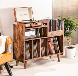 Meuble de rangement vintage en noyer pour tourne-disque, bibliothèque de bureau avec une capacité maximale de 350 albums - Product Image 5