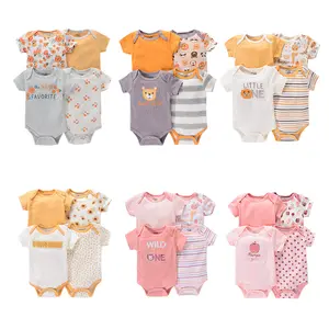 Summer baby short-sleeved romper for boys and girls 0-1 years old cute four-piece set wholesale new born baby clothing