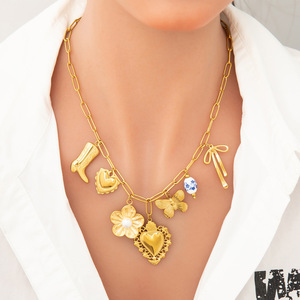 Collier plaqué or fait main en alliage de zinc avec pendentif cœur et fleur, chaîne de clavicule pour femme, bijou cadeau, origine Yiwu XL31345 - Product Image 4