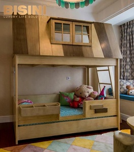 Cama Litera de Madera Maciza de Color Natural con Diseño de Casa de Árbol de Príncipe y Princesa, <span class=keywords><strong>Muebles</strong></span> para Dormitorio <span class=keywords><strong>Juvenil</strong></span> - Product Image 1