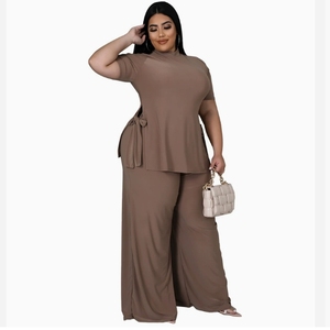 Ensemble deux pièces chic grande <span class=keywords><strong>taille</strong></span> <span class=keywords><strong>pour</strong></span> <span class=keywords><strong>femme</strong></span> – Nouvelle collection été 2026 – Couleur unie – Tenue décontractée - Product Image 1