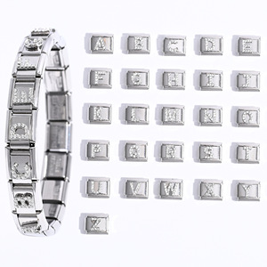 Modular Letter Bracelet Set Zinc Alloy Crystal Rhinestone Pave Setting DIY Jewelry Unisex Gift Wearable Accessories - Product Image 1