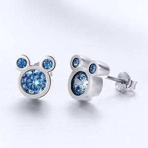 Pendientes de Mickey Mouse con Cristales Azules y Bisel de Diamantes de Imitación, Aleación, Joyería de Moda con Dibujos Animados para Mujer, Regalo - Product Image 4