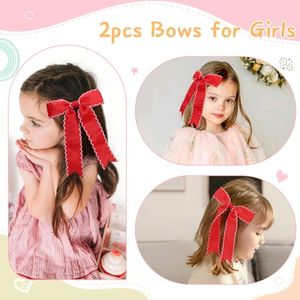 Barrette à cheveux personnalisée faite à la main pour filles, accessoire de gros en gros avec longue queue et bordure Moonstitch en polyester gros-grain - Product Image 3