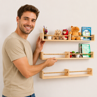 Rak Buku Dinding Set 3 Rak Kayu Modern Tugas Berat untuk Kamar Anak, Rak Dinding Kayu Pinus Premium dengan Tepi Melengkung, Tahan Lama untuk Anak-Anak