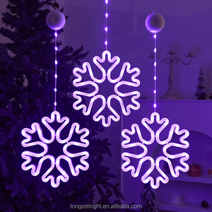 Lámpara de Pared Decorativa Navideña para Interiores y Exteriores, Letrero Luminoso de Neón con Copos de Nieve, Luz Intermitente de Meteorito, Iluminación Decorativa IP44, Material de Vidrio, Funciona con Batería - Product Image 4