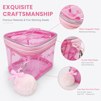 Pochette cosmétique transparente en PVC personnalisable avec pompon, mini trousse de maquillage mignonne, étanche pour le voyage