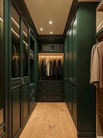 Système de dressing autoportant de luxe en bois vert forêt traditionnel avec éclairage LED et portes à battants, écologique, pour salle de sport et salon