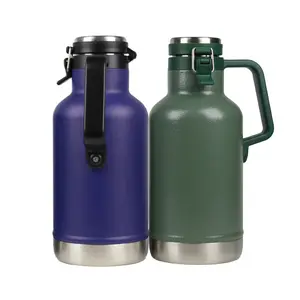 사용자 정의 로고 36oz/64oz 이중 벽 스테인레스 스틸 맥주 growler 손잡이 진공 단열 보온병 물병 여행 냄비