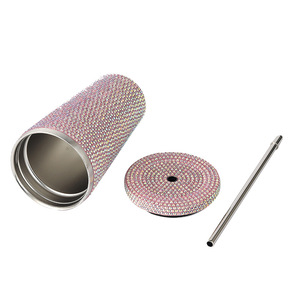 Bicchiere Termico in Acciaio Inox <span class=keywords><strong>con</strong></span> Doppia Parete e Isolamento Sottovuoto, 16oz/24oz, <span class=keywords><strong>con</strong></span> Coperchio e Cannuccia, Decorato <span class=keywords><strong>con</strong></span> Strass, Antigoccia, Senza BPA, per Ufficio - Product Image 4