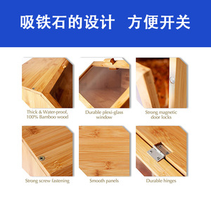 In stock: <b>Bamboo</b> double-layer bread box, large capacity, suitable for home kitchens and countertops, for storing bread, snacks, - Product Image 4