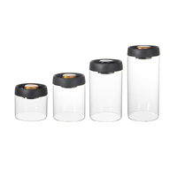 JINGHUANG OEM/ODM Articles de cuisine Logo personnalisé Pot de stockage de grains de café en verre borosilicate transparent scellé sous vide avec couvercle noir