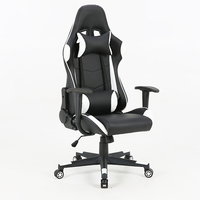Siège de jeu en cuir pour adultes avec support ergonomique du dos, accoudoirs fixes, chaise de bureau de jeu réglable
