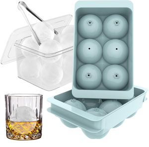 Moules et plateaux à glaçons en silicone grand format, résistants au congélateur, faciles à remplir et à démouler, pour whisky/bourbon/cocktails (1,9 po x 6 boules - Bleu, lot de 2) - Product Image 1