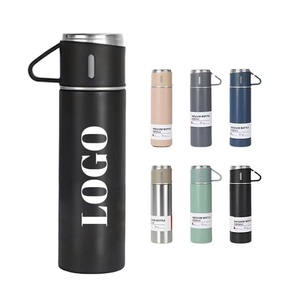 Ensemble de bouteilles d'eau en acier inoxydable de 500 ml avec 3 tasses, à double paroi isolées et coffret cadeau, idéal pour le thé/le café/les voyages - Product Image 1