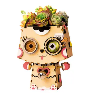 装飾的な木製パズルフラワーポット木製おもちゃ教育用3DパズルウッドクラフトDIYジグソーキッズおもちゃ