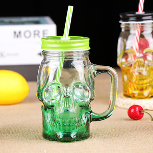 Vacío diseño <span class=keywords><strong>de</strong></span> <span class=keywords><strong>calavera</strong></span> tarro para beber al por mayor <span class=keywords><strong>botella</strong></span> <span class=keywords><strong>de</strong></span> bebida con mango <span class=keywords><strong>de</strong></span> vidrio 16oz con tapa <span class=keywords><strong>de</strong></span> metal paja venta al por mayor - Product Image 3