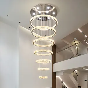 2023 Contemporary Hanging Decorative Ceiling Pendant Lights Modern Design Circle Ring Long Led Chandeliers For Vila Hotel