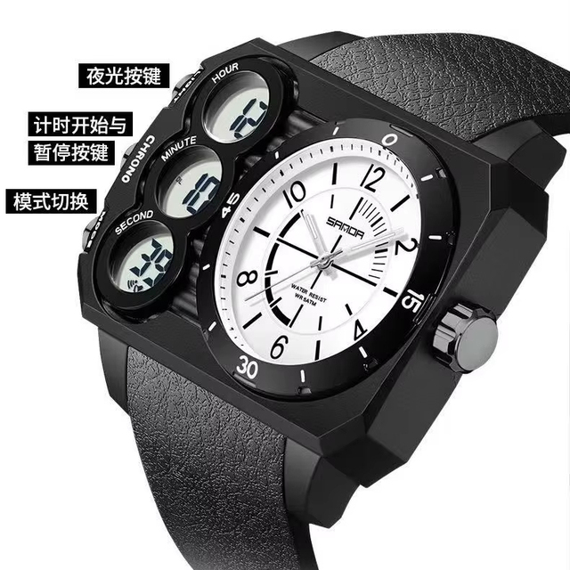 The new electronic dual-display watch is sporty waterproof luminous large dial electronic watch