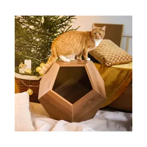 Cao cấp thiết kế hiện đại Walnut Tree veneered mèo gỗ Pet đồ nội thất MDF hình học bên bảng Mèo nhà Mèo giường