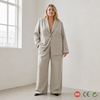 Ensemble de costume blazer surdimensionné personnalisé OEM pour femmes, taille plus, en lin et coton décontracté, pantalon de travail coordonné, EU 34 à 52