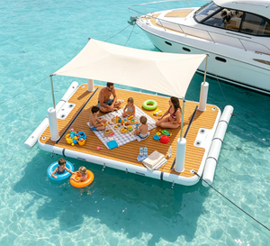 Plateforme flottante gonflable personnalisée avec toboggan, île aquatique en PVC pour divertissement familial au parc aquatique - Product Image 1