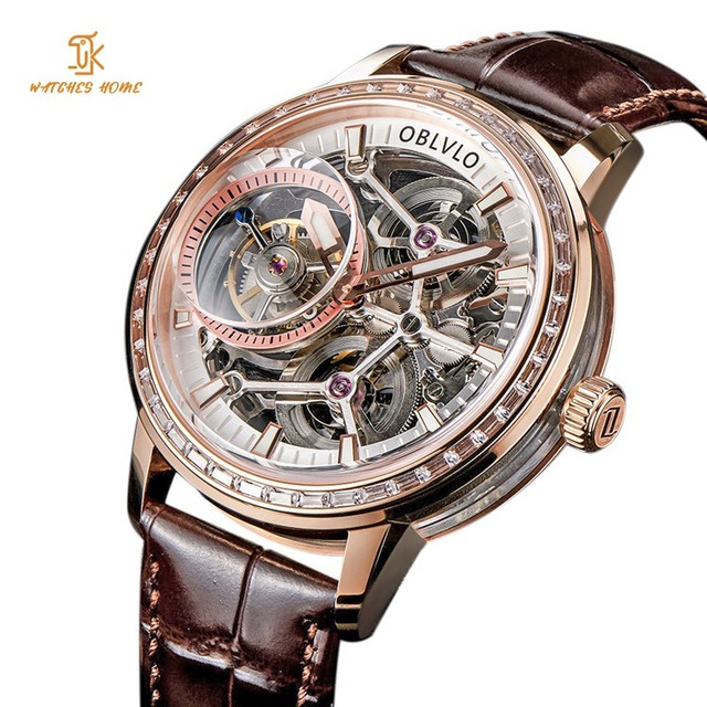Tourbillon Skeleton Mechanical Watch Transparency Custom Design New Moissanite Limunous Unique Mens Watch Manufacturer
