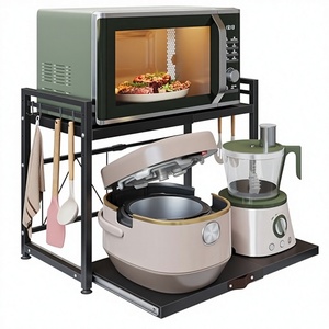 NETEL Scaffale Estensibile a 2 Livelli per Microonde, Organizzatore Salvaspazio da Cucina con 8 Ganci, Nero, Capacità 90 kg - Product Image 3