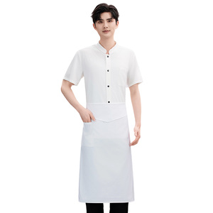 Chaqueta de cocina de Chef de manga corta, abrigo de trabajo de mezcla de algodón blanco para restaurante y Bar, uniforme de personal de algodón con logotipo personalizado - Product Image 6