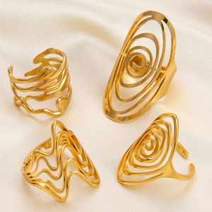 Geometric Oval <b>Ring</b> 18K Gold Plated Women's Fashion Jewelry Party <b>Statement</b> <b>Ring</b> JZ21100 - Product Image 1
