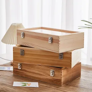 팬 싼 나무 상자 주문 크기 아크릴 명확한 뚜껑 소나무 상자 전시 포장 선물 나무로 되는 차 상자