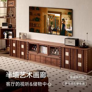 Pusu Furniture Vintage Style Floor <b>Standing</b> <b>Tv</b> Cabinet Black Walnut Solid Wood Combination Cabinet For Living Room Display - Product Image 2