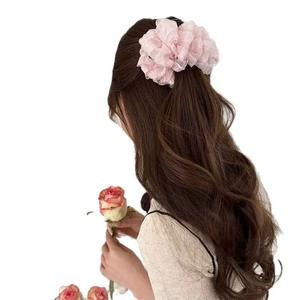 Grandes pinces à cheveux multicouches en dentelle <span class=keywords><strong>rose</strong></span> pour femmes filles pinces à cheveux gros gros papillon arc <span class=keywords><strong>crabe</strong></span> maille requin pinces - Product Image 5