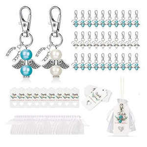Bomboniere con Portachiavi a Forma di <span class=keywords><strong>Angelo</strong></span>, Etichette di Ringraziamento e Sacchetti in Organza Bianca per Baby Shower, Matrimoni e Feste di <span class=keywords><strong>Compleanno</strong></span> - Product Image 1