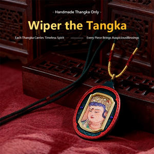 Pendentif Thangka de style tibétain en pierre de roche recouverte de sable, Palden Lhamo, Tara verte, Jambhala jaune, artisanat 3D, décoration d'intérieur haut de gamme - Product Image 1