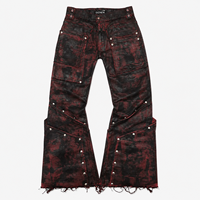 DiZNEW Jeans Cyber Goth pour Hommes, Denim Épais Effet Marbre Rouge, Coupe Empilée, Style Industriel Punk, OEM