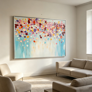 Cuadro al Óleo Pintado a Mano de Gran Tamaño con Motivo Floral de Atardecer, Arte Texturizado Hecho a Mano para Decoración de Interiores - Product Image 4