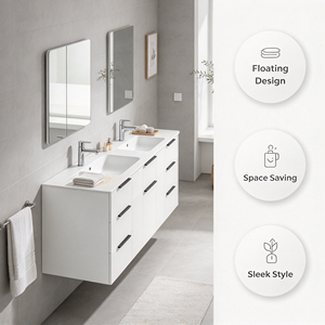 Contemporary White Wooden Double Sink <b>Bathroom</b> Vanity Base Cabinet With Storage - Product Image 1