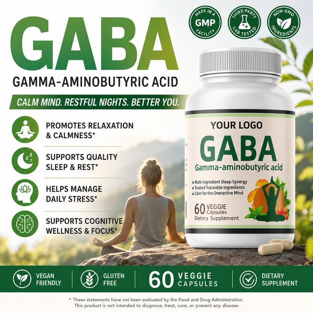 Private Label GABA Capsules 60 Count | Gamma Aminobutyric Acid Supplement | OEM ODM Dietary Supplement Manufacturer
