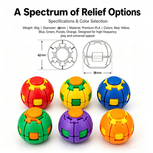 Balle anti-stress cinétique rotative à pression, jouet sensoriel transformable, Fidget Spinner de bureau Merrycoo - Product Image 6